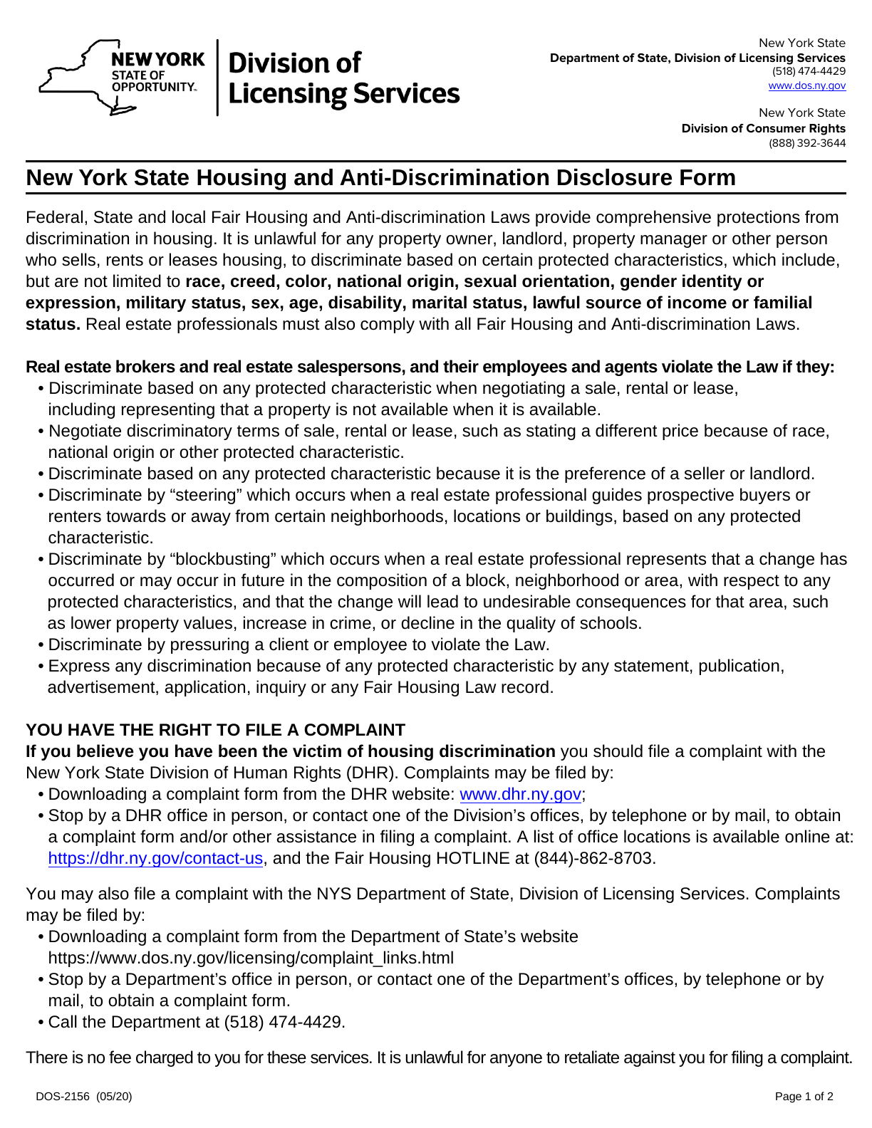 Fair Housing Disclosure page 1